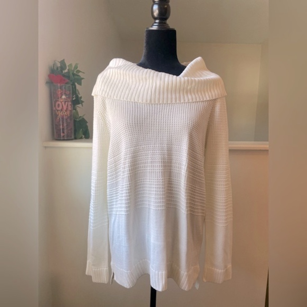 CALVIN KLEIN 100% Acrylic Ivory Cowl Neck Knit Sweater Women’s Large NWT